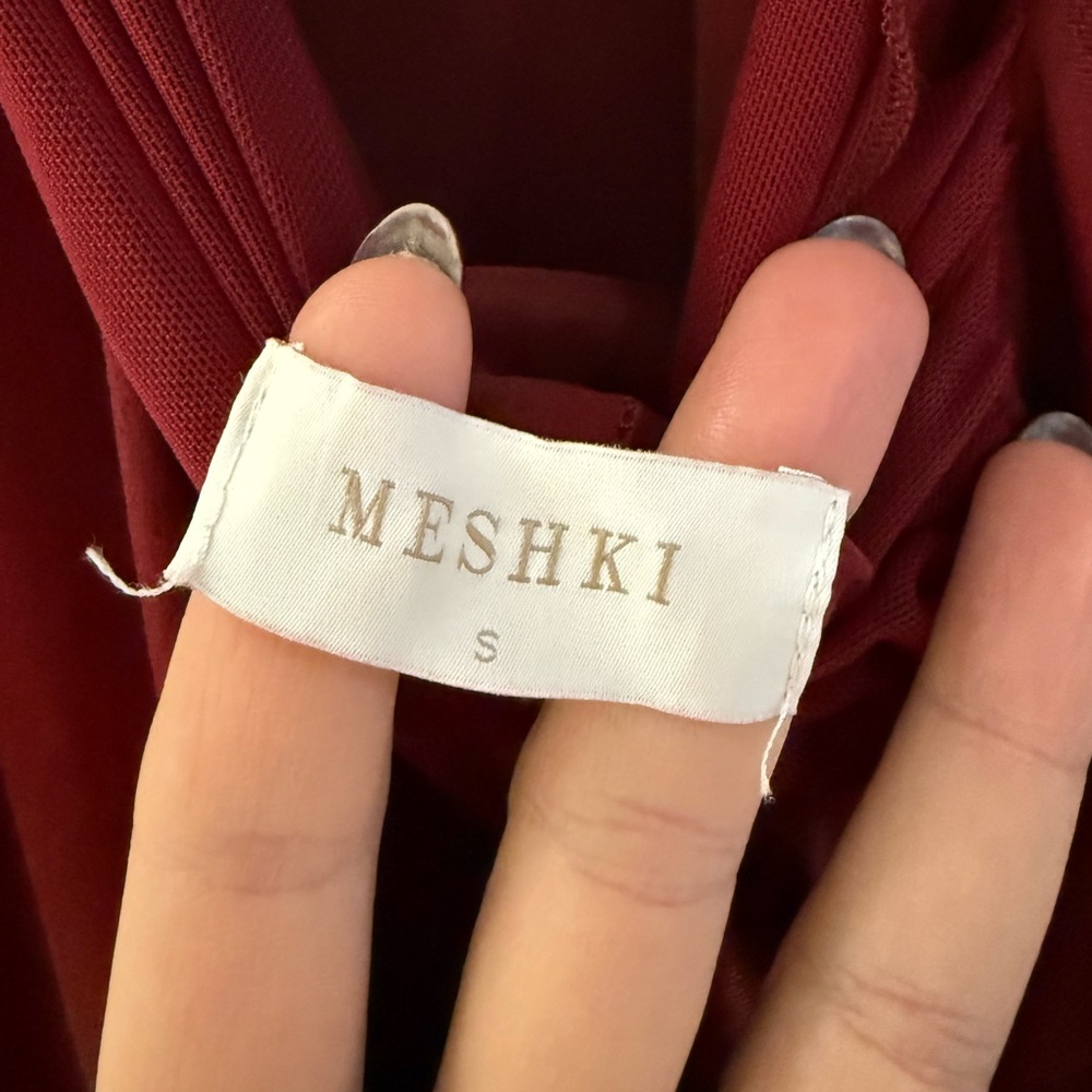 Meshki Wine Satin Slip Midi Dress with Spaghetti Straps - Picture 6 of 6